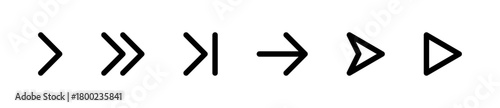 Right-pointing arrow icons set, thin line navigation symbols, Vector illustration.