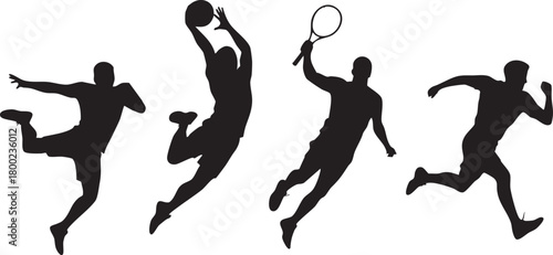 Dynamic Sports Action Silhouettes, Illustrating Athleticism, Transparent Background, Illustration, Energetic Environment, Creative Viewpoint