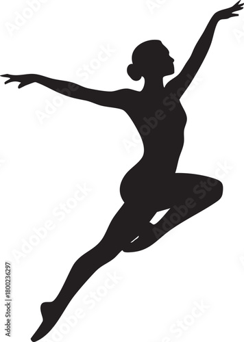 Black silhouette shows a female dancer in a leaping pose with a transparent background