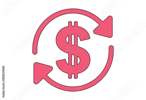 A dollar sign is shown within a circular arrow indicating a transaction or exchange.