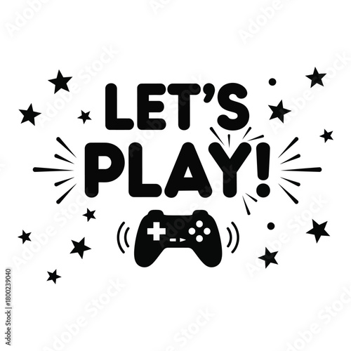 Lets play gaming controller design invitation on white background design