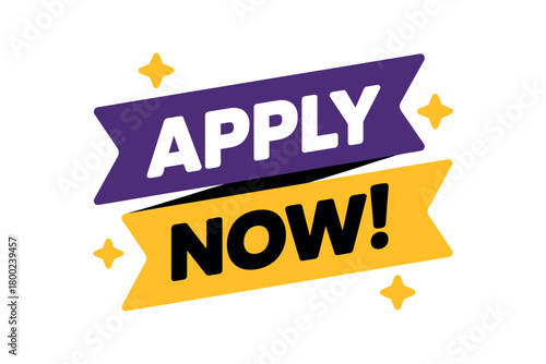 Apply now with this eye-catching graphic featuring bold text and sparkling accents.