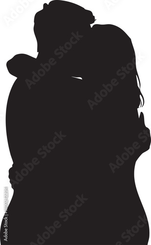 Silhouette shows an affectionate couple in a close embrace, their love deeply apparent