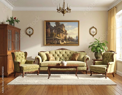 Elegant living room interior with antique furniture and classic decorative elements