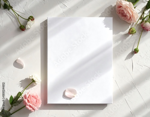 Elegant white canvas mockup with roses for artistic presentations or design projects