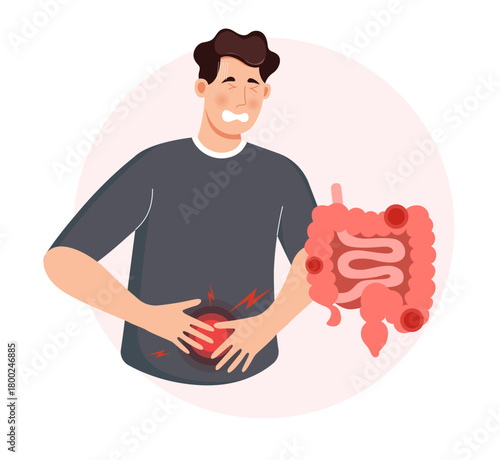 Person with Stomach Pain - Constipation - Stock Illustration
