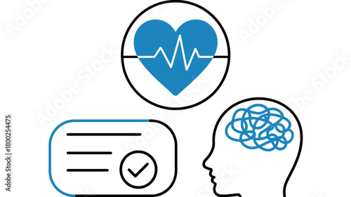 An infographic illustrates the connection between mental health, physical well-being, and healthcare services.