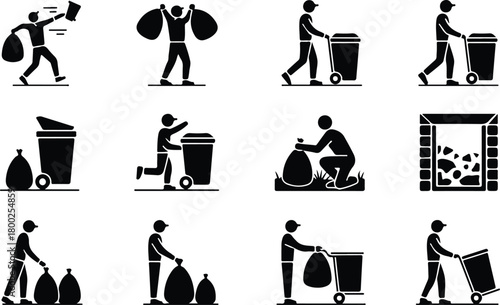 Take Out Rubbish Icon Set Trash Removal Icon Pack