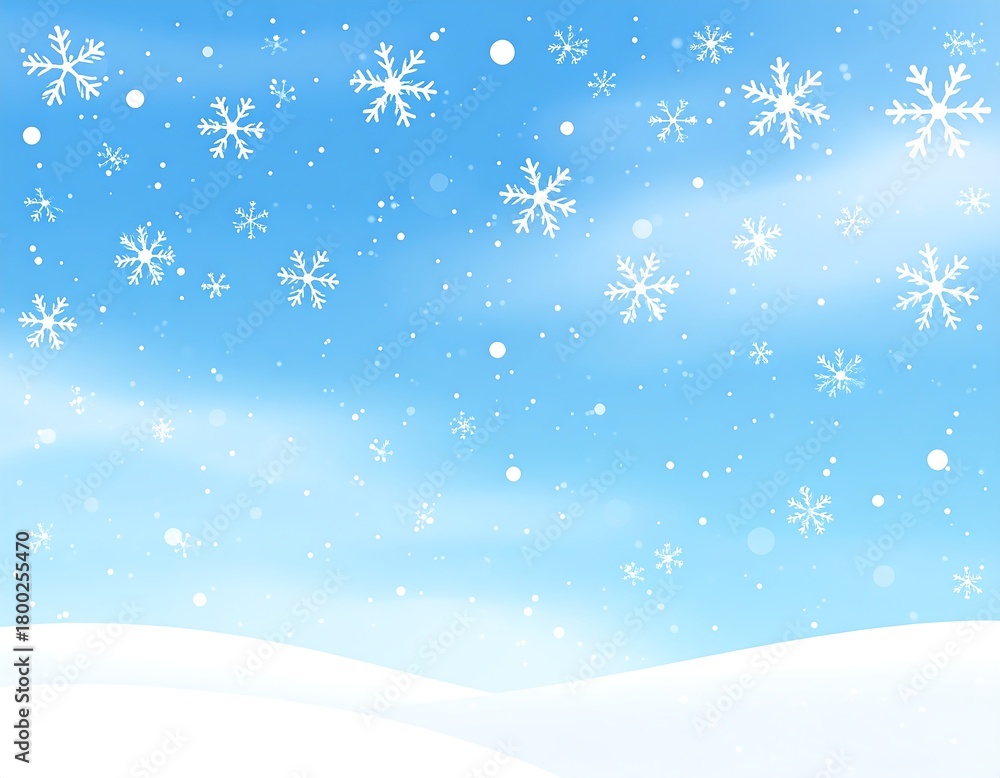 Naklejka premium Gentle snowfall landscape with snow-covered ground and a light blue background