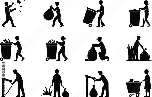 Take Out Rubbish Icon Set Trash Removal Icon Pack