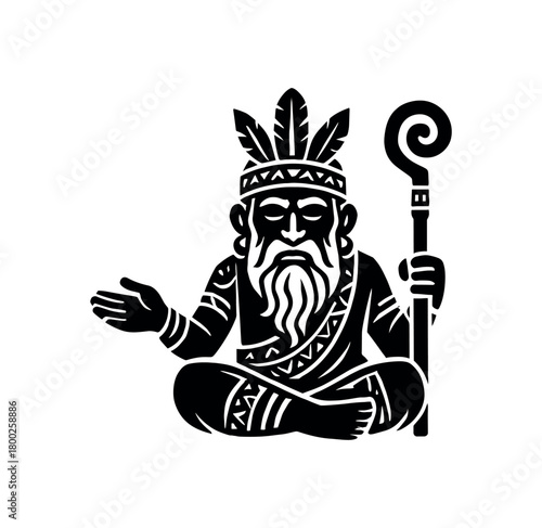 tribal mentor flat black solid vector illustration isolated on white background