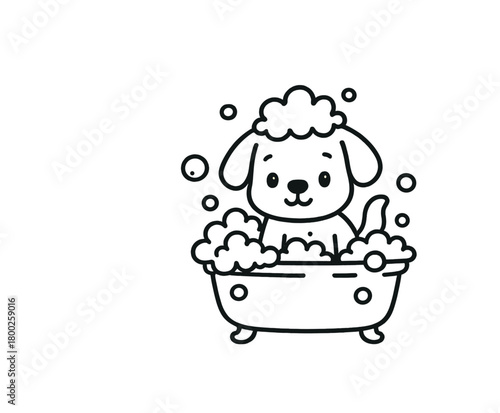 handdrawn cute doodle style puppy bath time vector line illustration