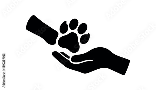 paw and hand touch flat black solid vector illustration isolated on white background