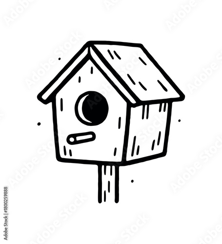 handdrawn cute doodle style birdhouse vector line illustration