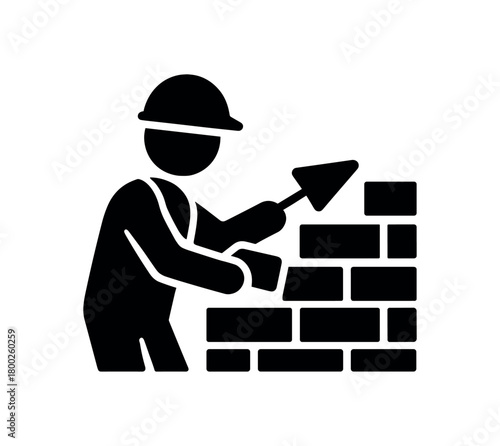brick fitter flat black solid vector illustration isolated on white background