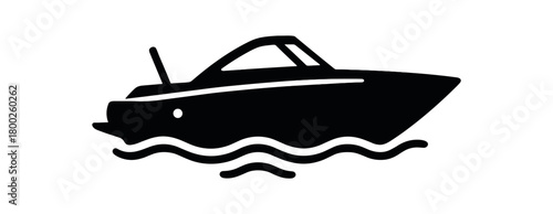 harbor speedboat flat black solid vector illustration isolated on white background