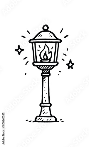 handdrawn cute doodle style beacon lantern pole vector line illustration