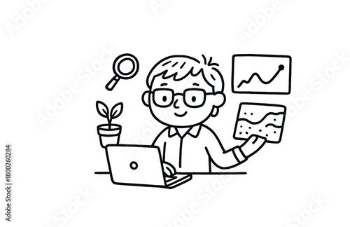 handdrawn cute doodle style soil systems analyst vector line illustration