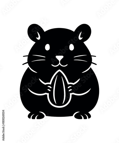 hamster with sunflower seed flat black solid vector illustration isolated on white background