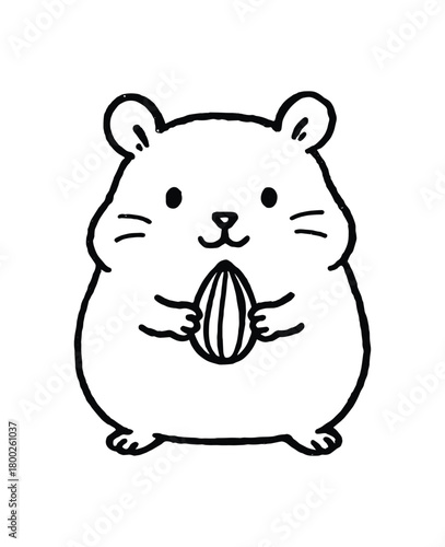 handdrawn cute doodle style hamster with sunflower seed vector line illustration