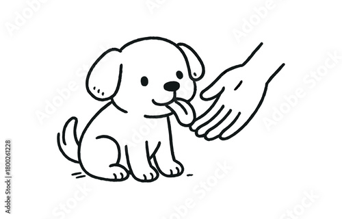 handdrawn cute doodle style puppy licking hand vector line illustration