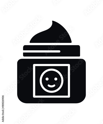 face cream jar flat black solid vector illustration isolated on white background