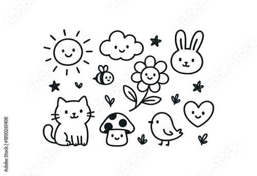 handdrawn cute doodle style fusion vector line illustration