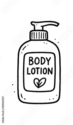 handdrawn cute doodle style body lotion bottle vector line illustration