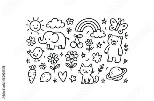 handdrawn cute doodle style mixture vector line illustration