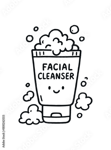 handdrawn cute doodle style facial cleanser foam vector line illustration