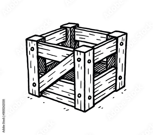 handdrawn cute doodle style crate vector line illustration