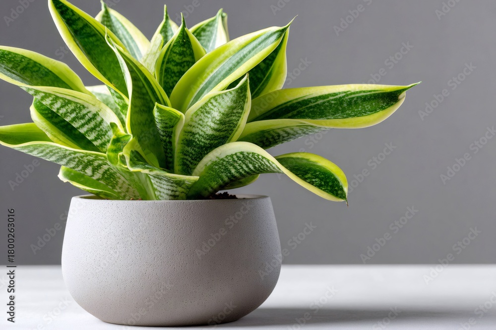Fototapeta premium Snake plant sansevieria houseplant in grey pot