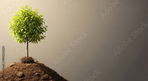 Lonely tree on a small mound of dirt representing growth and nature