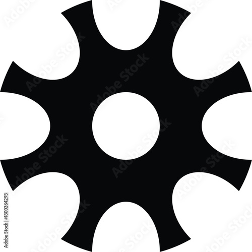 Black and white graphic design of a gear with a hole