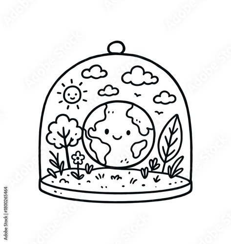 handdrawn cute doodle style biosphere vector line illustration