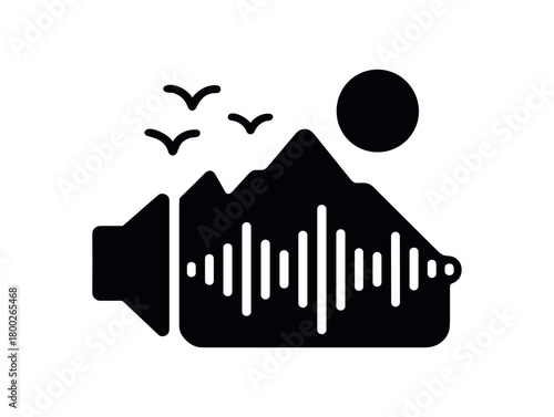soundscape flat black solid vector illustration isolated on white background