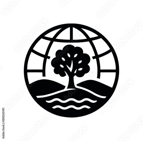 biosphere flat black solid vector illustration isolated on white background