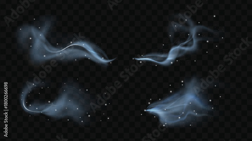 Winter breeze swirl background with blue shimmer.