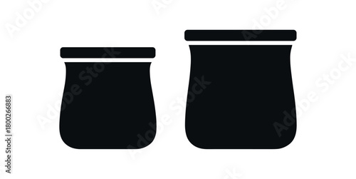 Flat vector illustration two silicone food bags black and white solid black icon style pouch shapes 2x1 grid equal spacing isolated on white