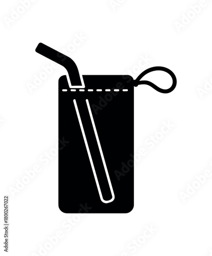 reusable straw pouch flat black solid vector illustration isolated on white background
