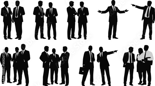 Silhouette business people in suits in various poses and interactions women