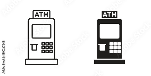 Atm icon with editable stroke. Thin Line and flat icons for UI designs