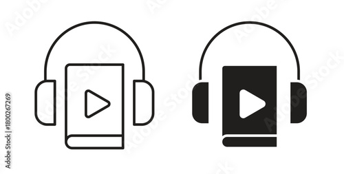 Audiobook icon with editable stroke. Thin Line and flat icons for UI designs