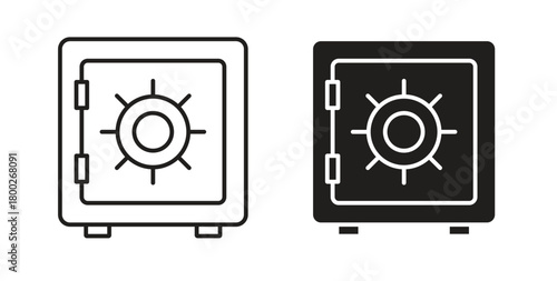 Bank vault icon with editable stroke. Thin Line and flat icons for UI designs
