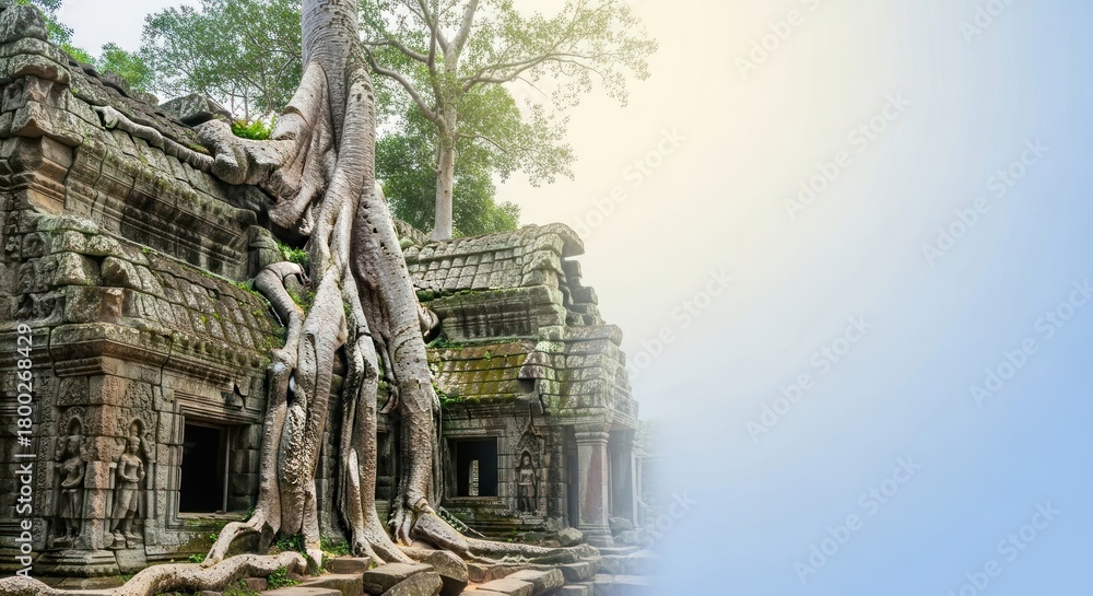 Obraz premium Majestic Ta Prohm Temple Enshrouded by Ancient Trees in Siem Reap, Cambodia