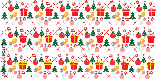 Festive christmas pattern with gifts ornaments and candy canes