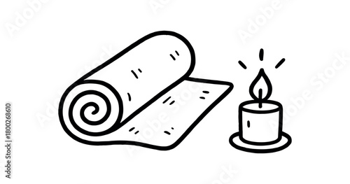 handdrawn cute doodle style yoga mat and candle vector line illustration