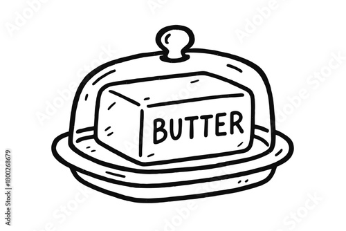 handdrawn cute doodle style butter dish vector line illustration