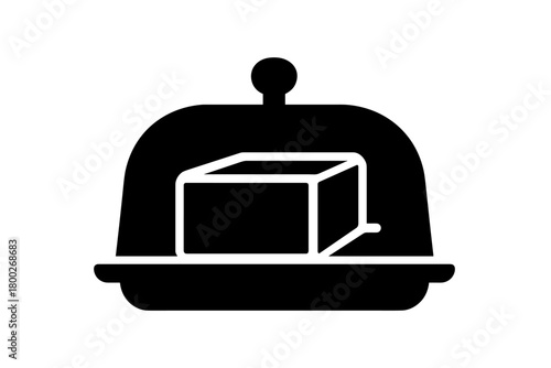 butter dish flat black solid vector illustration isolated on white background