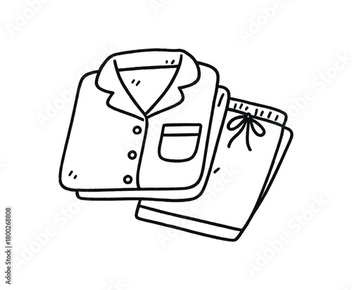 handdrawn cute doodle style pajamas folded vector line illustration